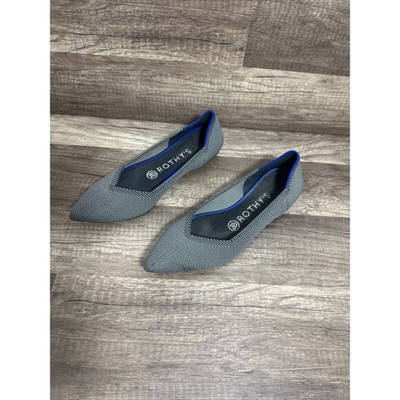 Rothys The Point Flats Cloud Gray Birdseye Knit Slip On Shoe Womans 7 Used - Picture 1 of 14